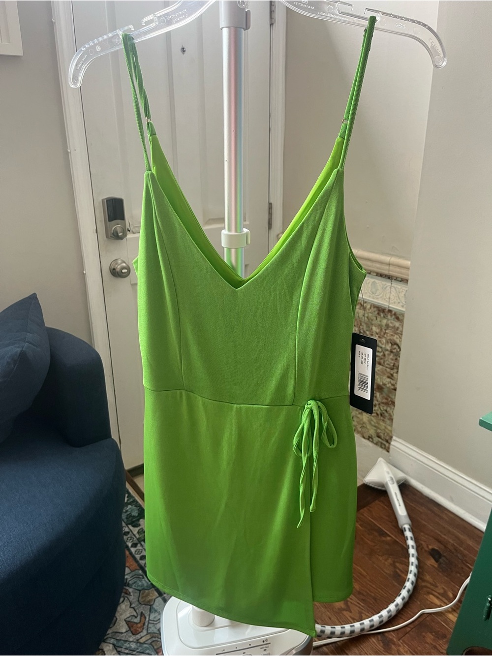 bebe Neon Green Dress with Spaghetti Straps